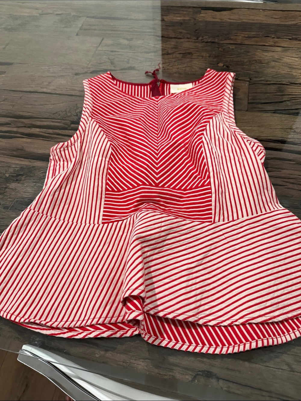 Maeve Red and White Striped Sleeveless Peplum Tank